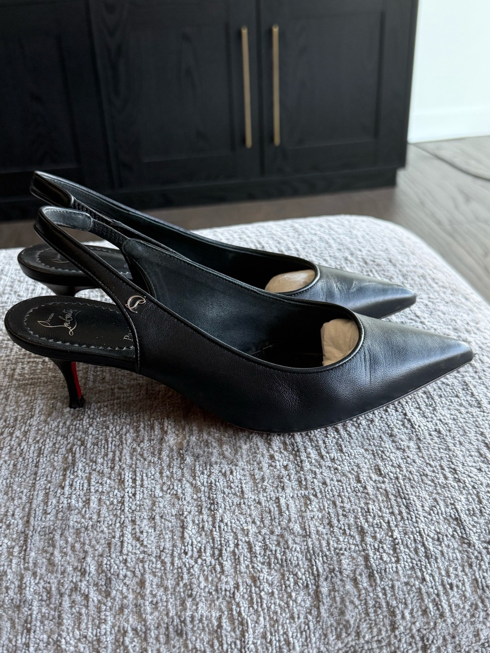 Christian Louboutin Sporty Kate Slingback Black Nappa Leather Kitten Heel 36